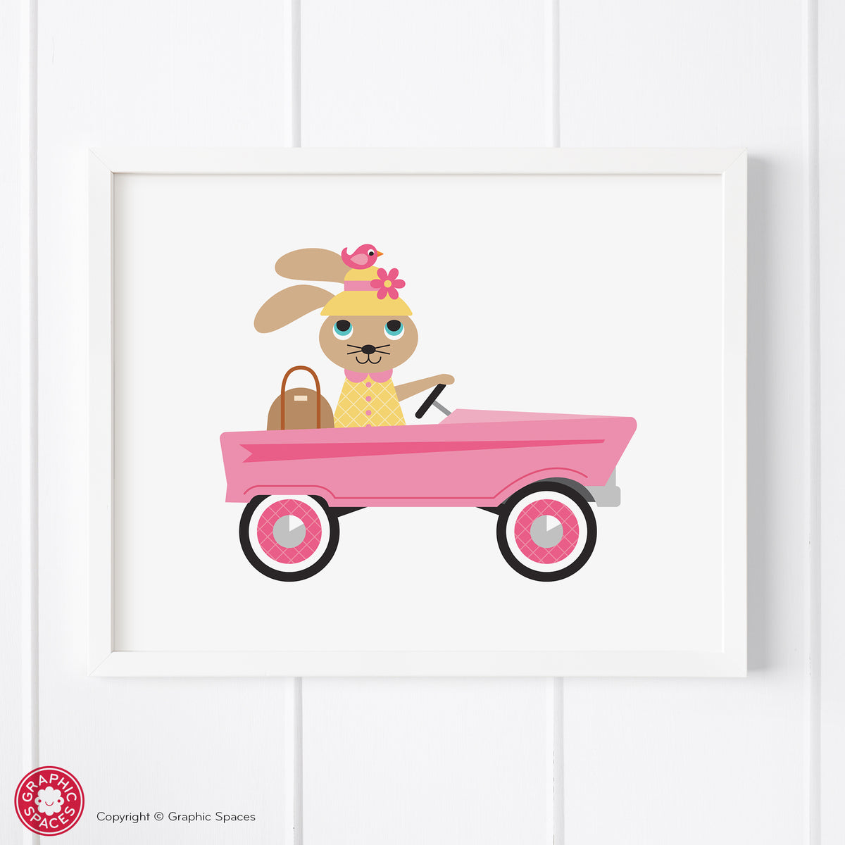 Car nursery art print, bunny.