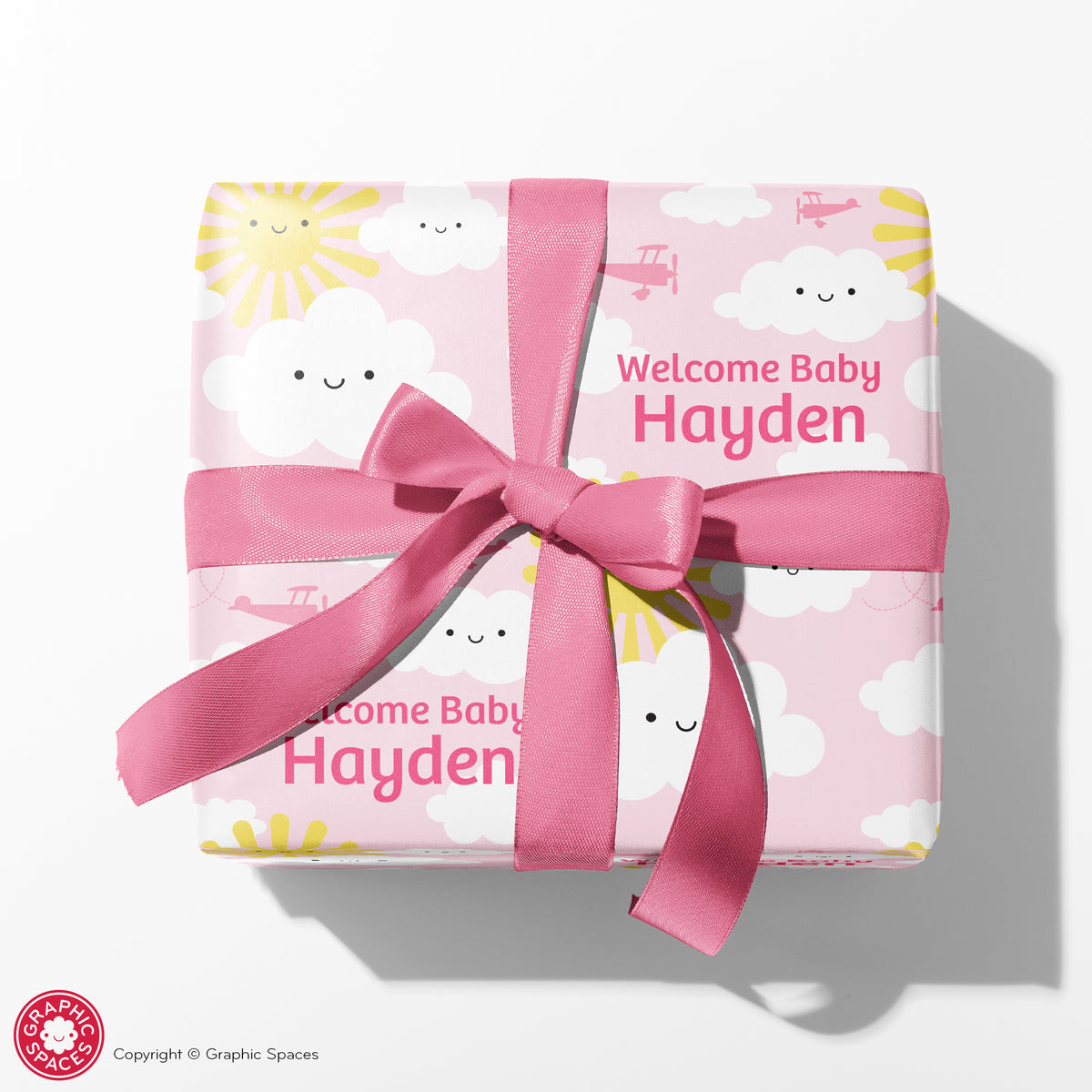 Happy Clouds Personalized Baby Shower Wrapping Paper - PINK