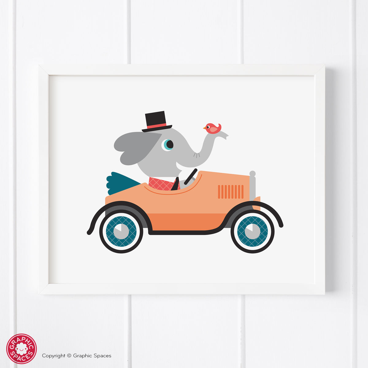 Car nursery art print, elephant.