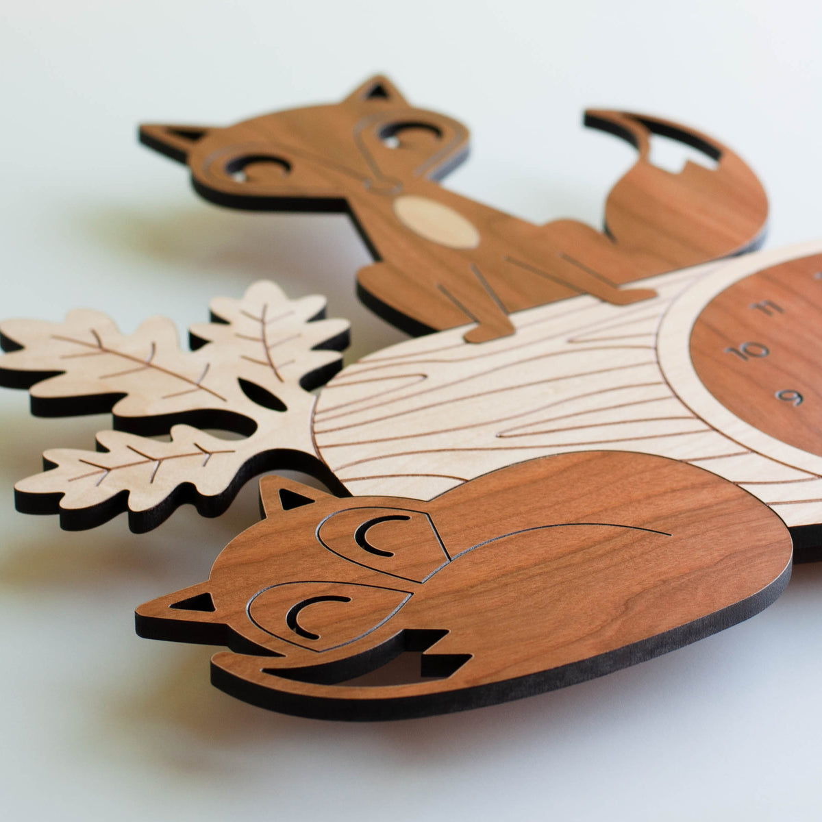 Wooden Fox Nursery Wall Clock.