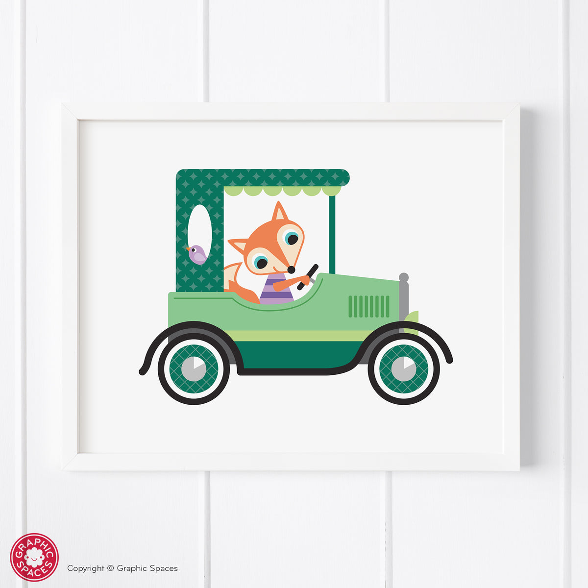 Car nursery art print, fox.