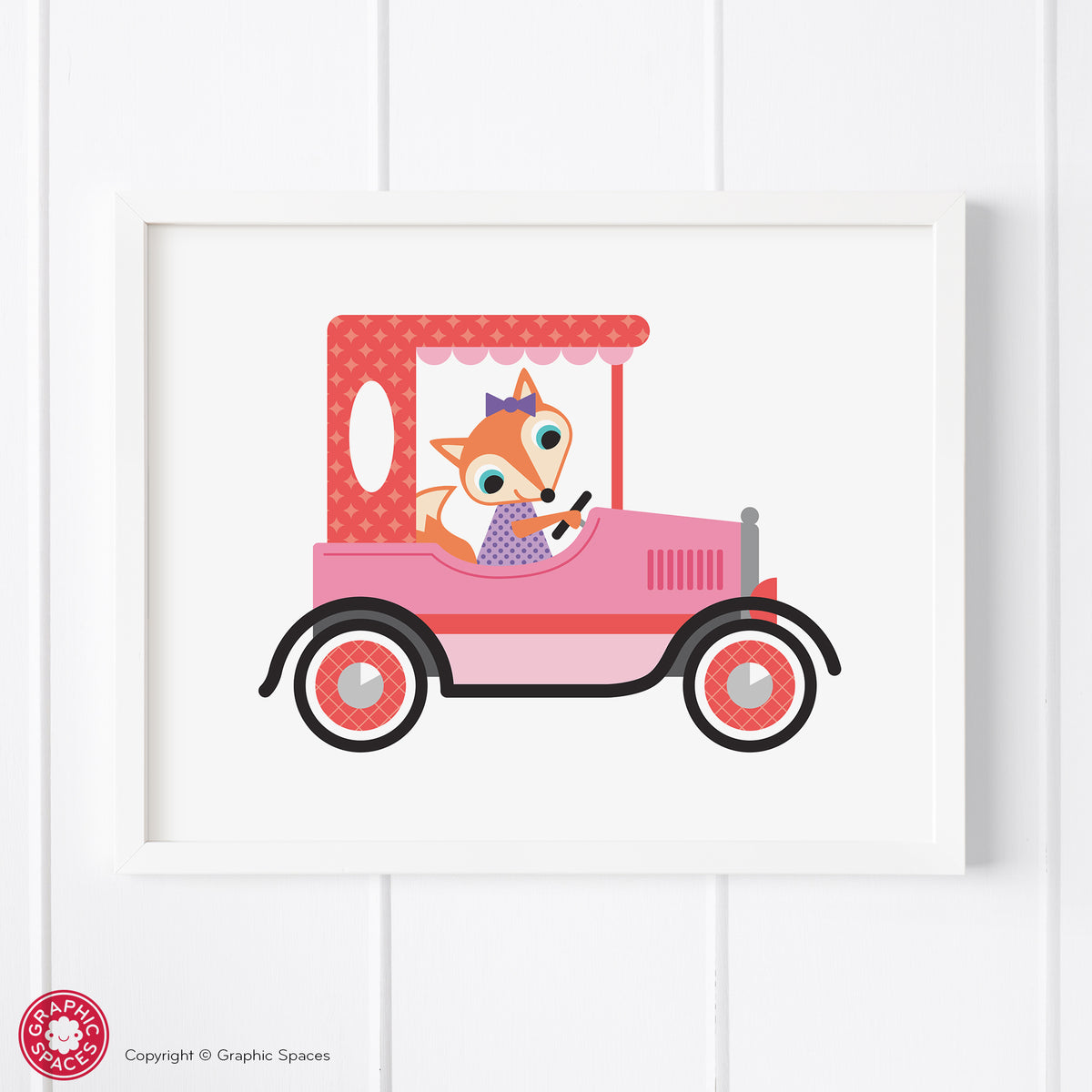 Car nursery art print, fox.