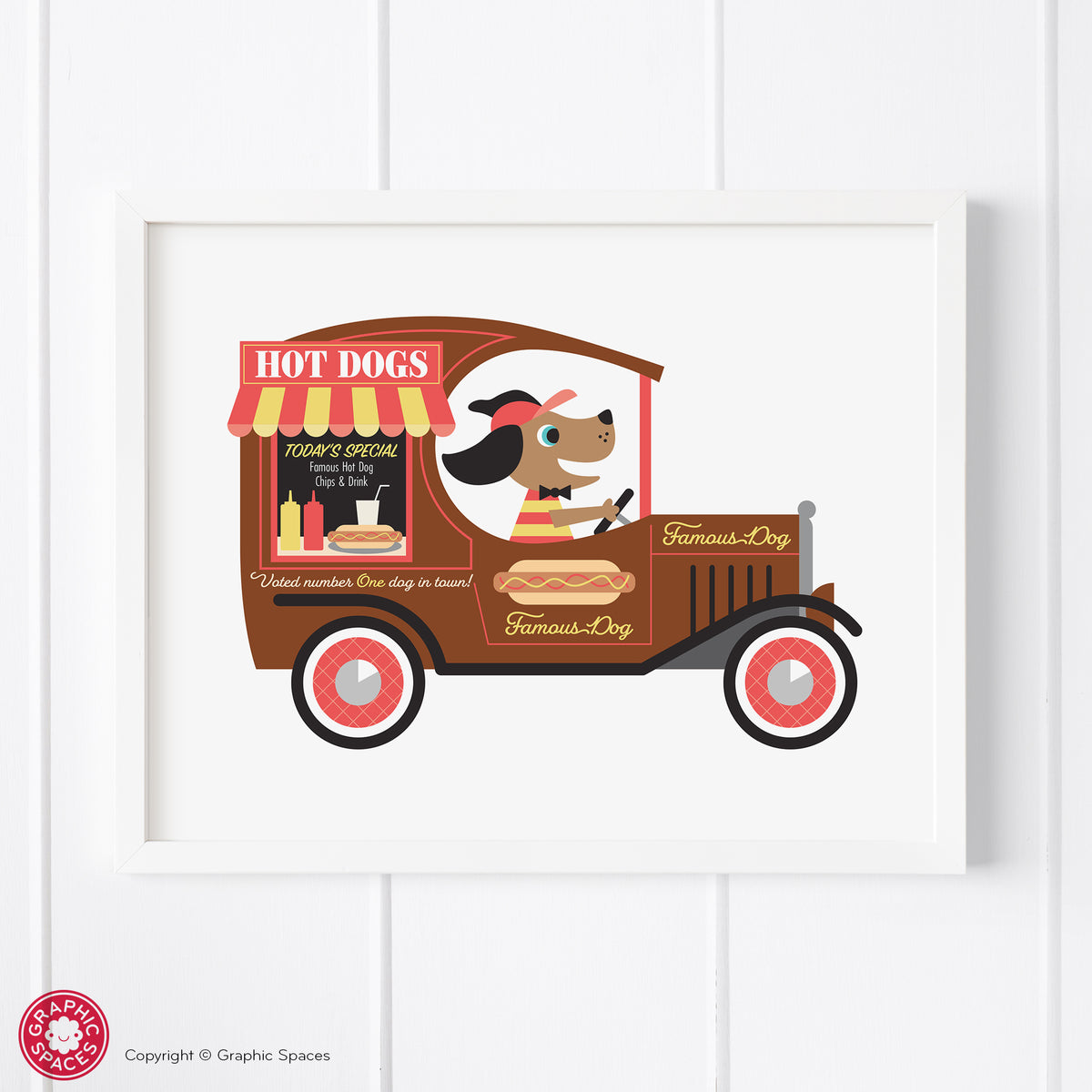 Hot dog truck nursery art print.