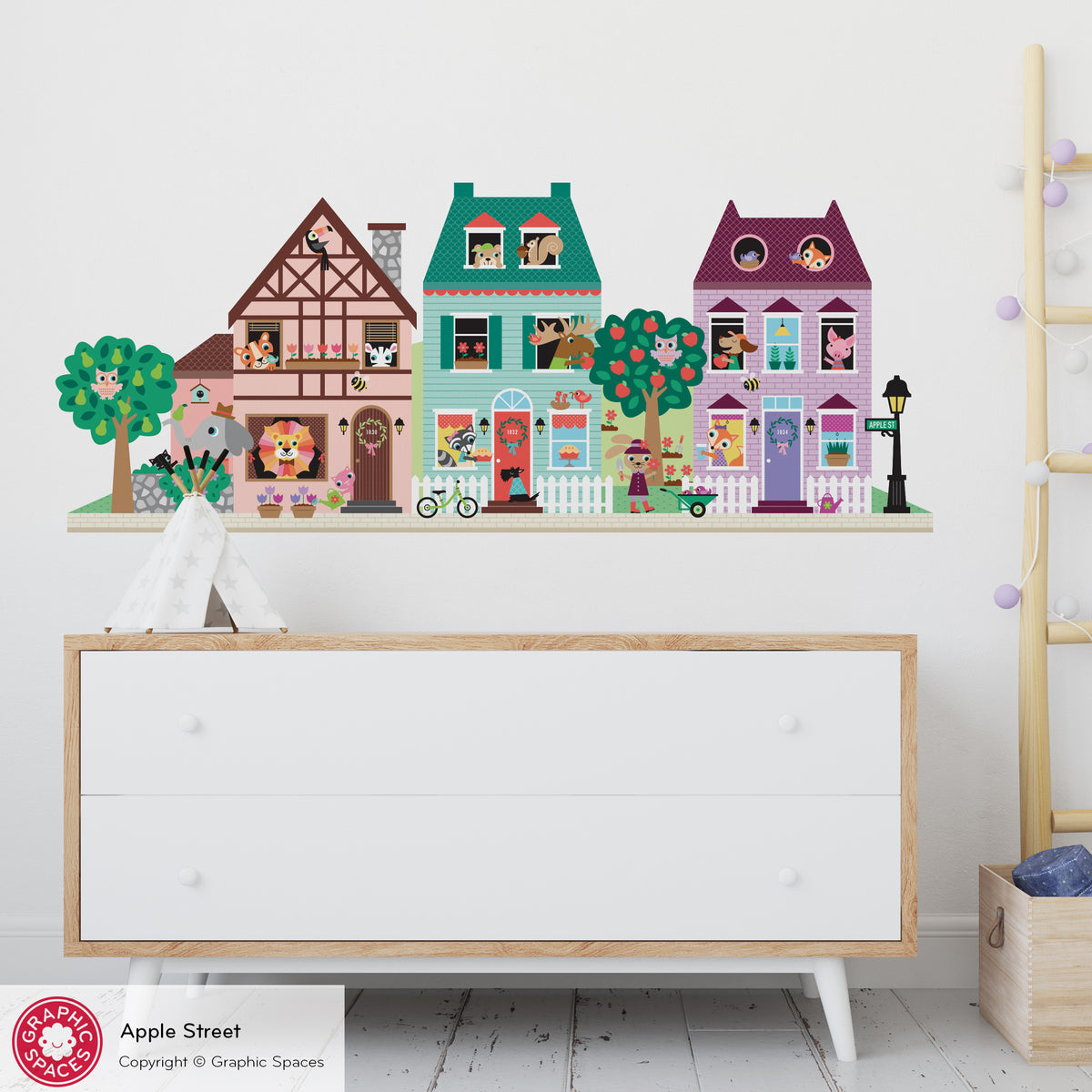 Happy Town Houses Fabric Wall Decals - Apple Street