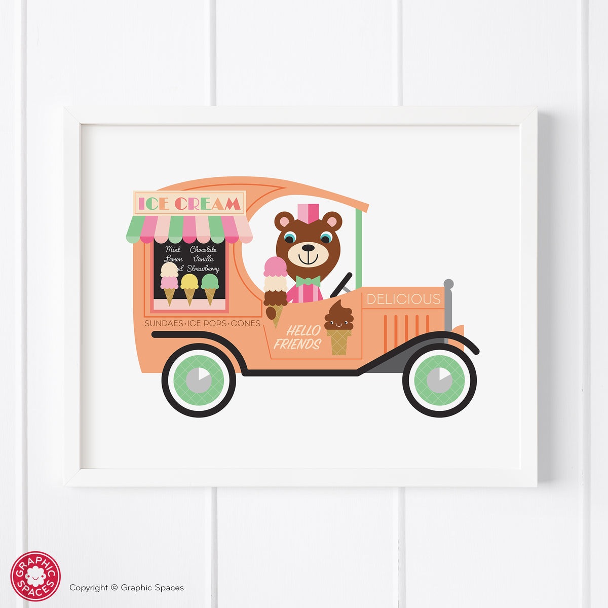 Ice Cream truck nursery art print.