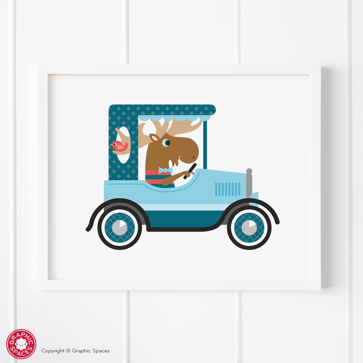 Car nursery art print, moose.