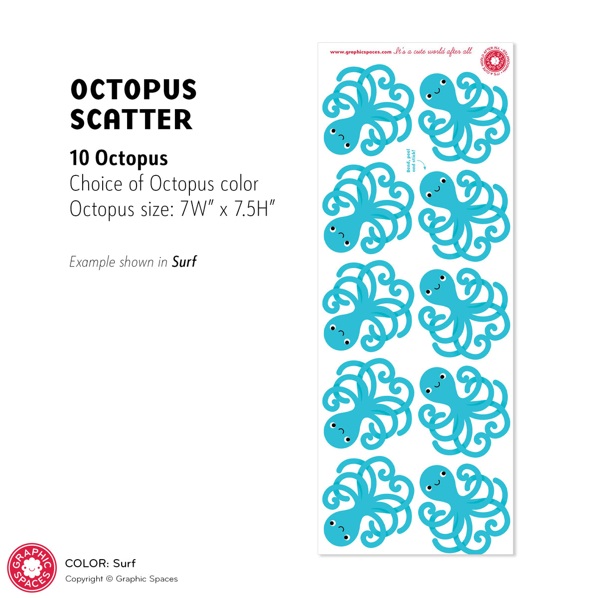 Octopus Scatter Fabric Wall Decals - Pack of 10
