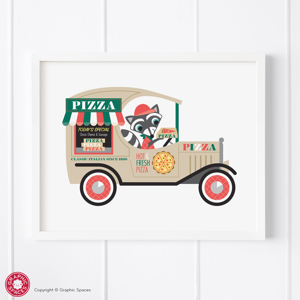 Pizza truck nursery art print.