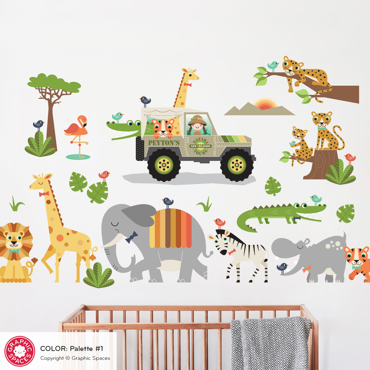 Safari GIRL Jeep Animal Collection Fabric Wall Decals - Personalized