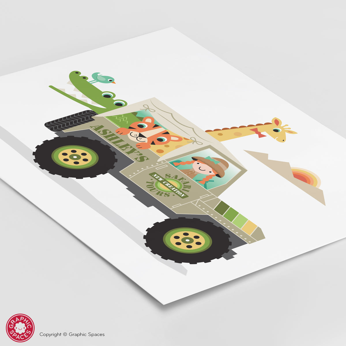 Safari Animal Jeep Art Print - Girl