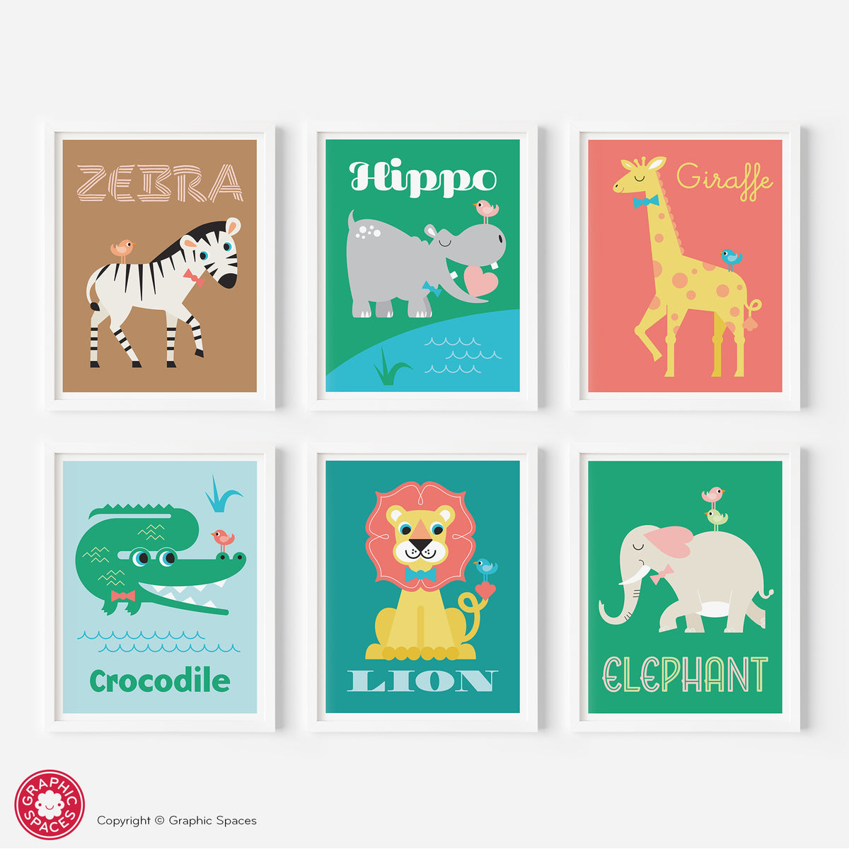 Safari Animal Nursery Art Prints - Set of 6