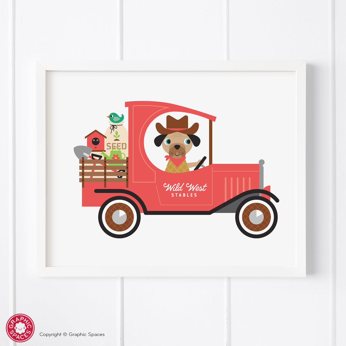 Truck nursery art print, dog.