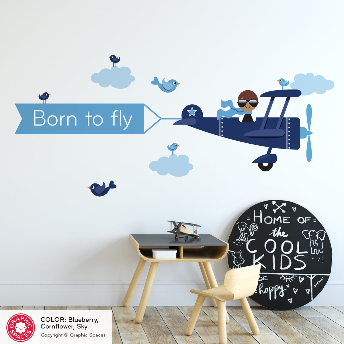 Airplane Boy Name Banner Fabric Wall Decal