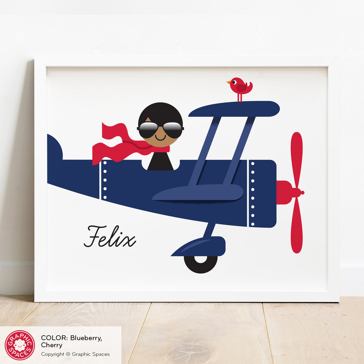 Airplane nursery art print, personalized boy