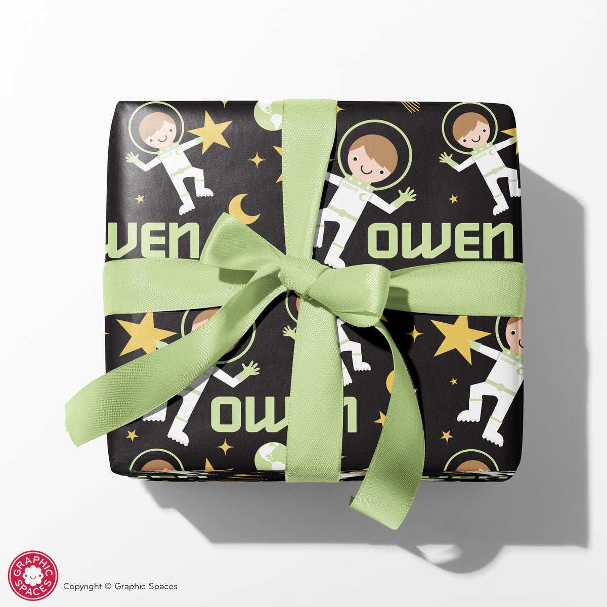 Astronaut Boy Personalized Wrapping Paper - GREEN