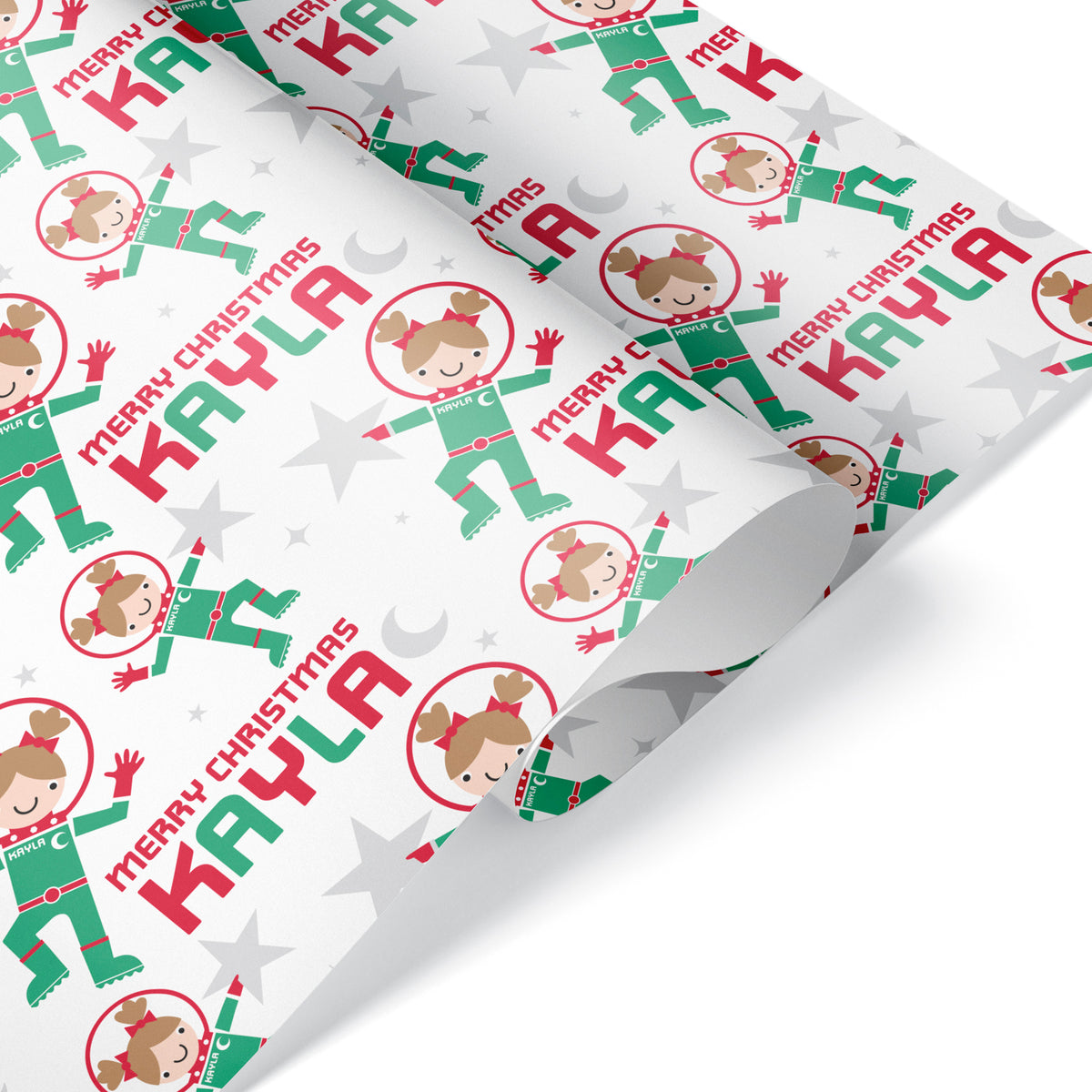 Astronaut Girl Christmas Personalized Wrapping Paper