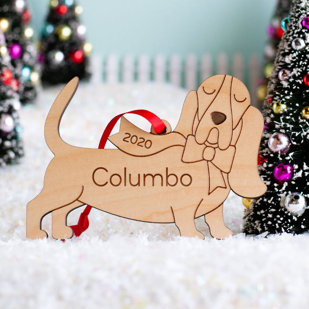 Basset Hound Wooden Christmas Ornament - Personalized