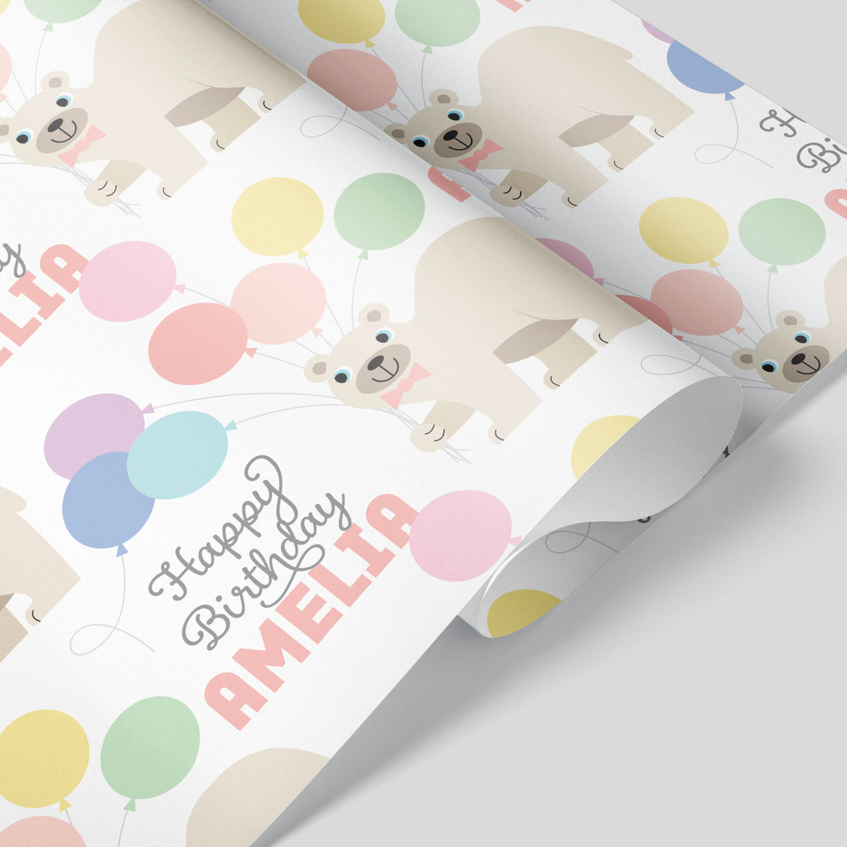 Bear Birthday Personalized Gift Wrapping Paper - PASTEL