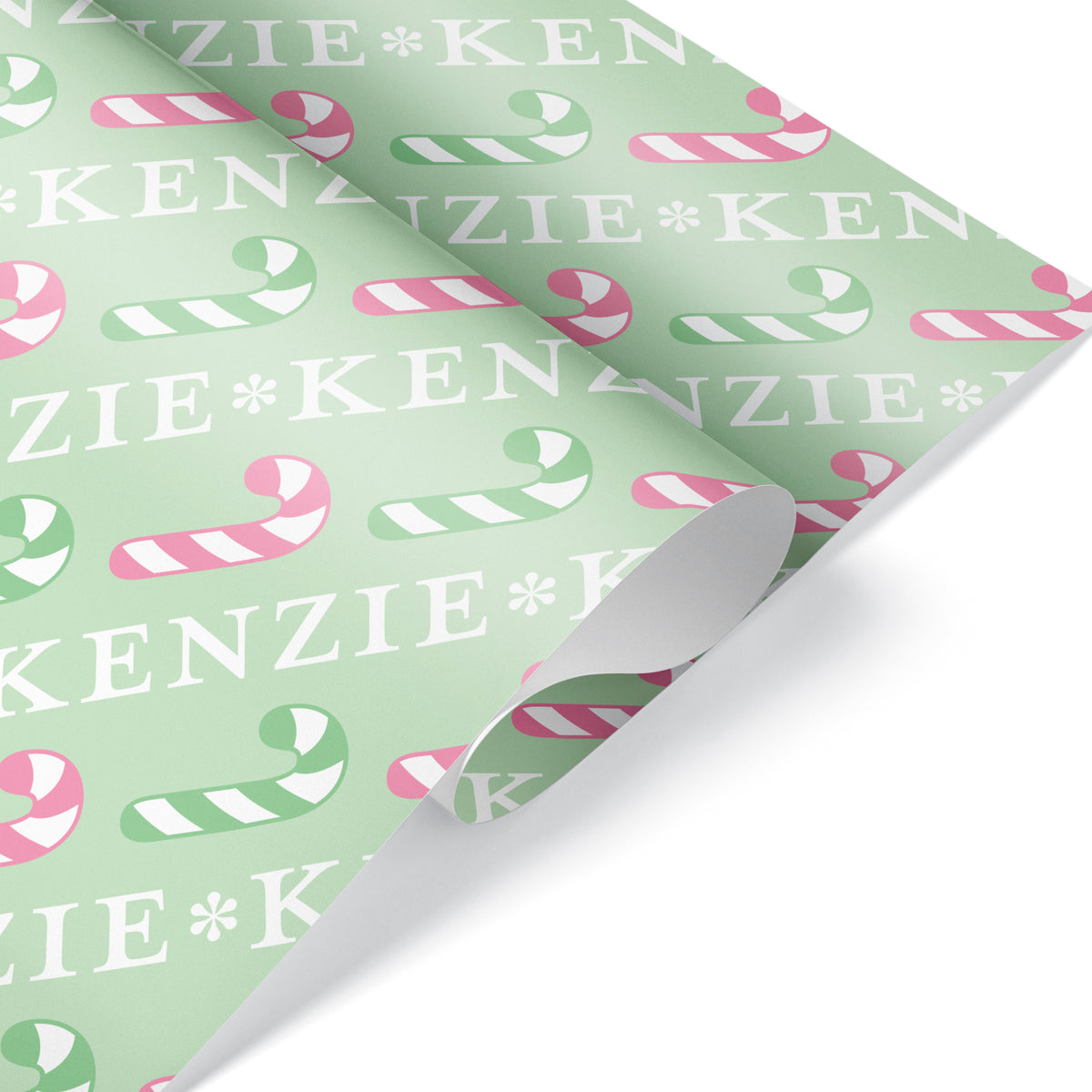 Candy Cane Christmas Personalized Wrapping Paper - PASTEL GREEN