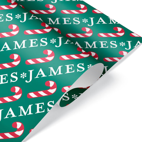 Candy Cane Christmas Personalized Wrapping Paper - PASTEL PINK