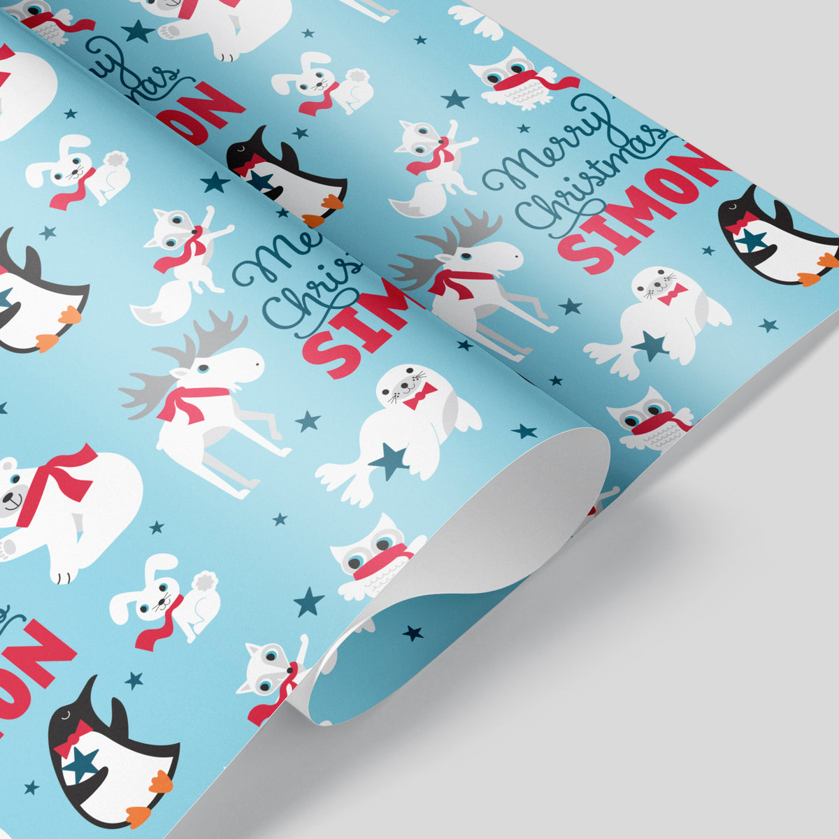 Arctic Friends Christmas Name Wrapping Paper