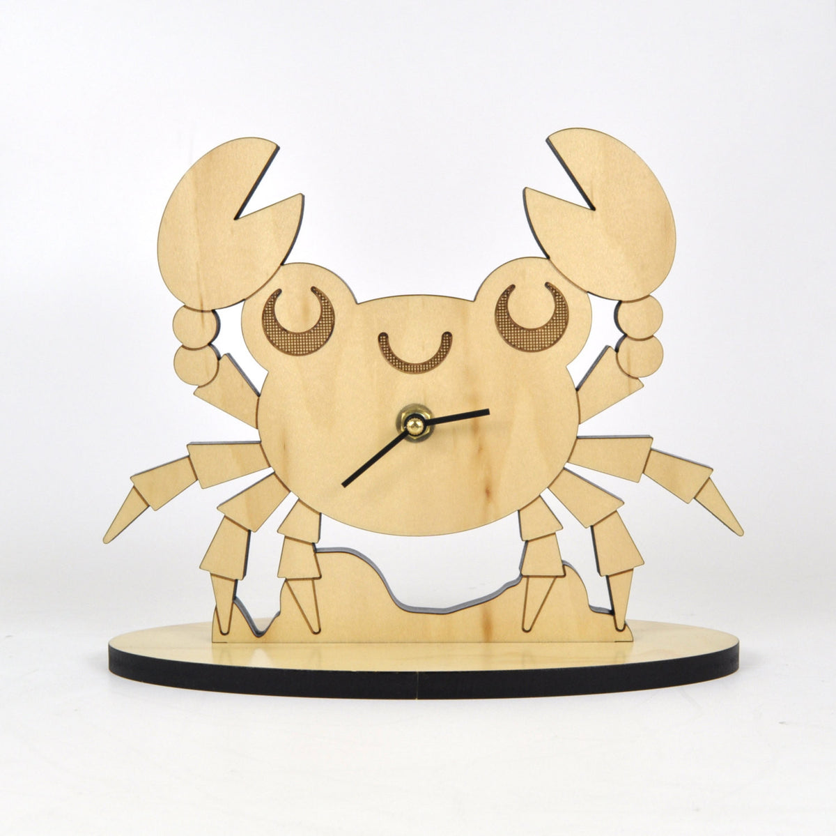 Wooden Crab Nursery Desk Clock, Black Hands.