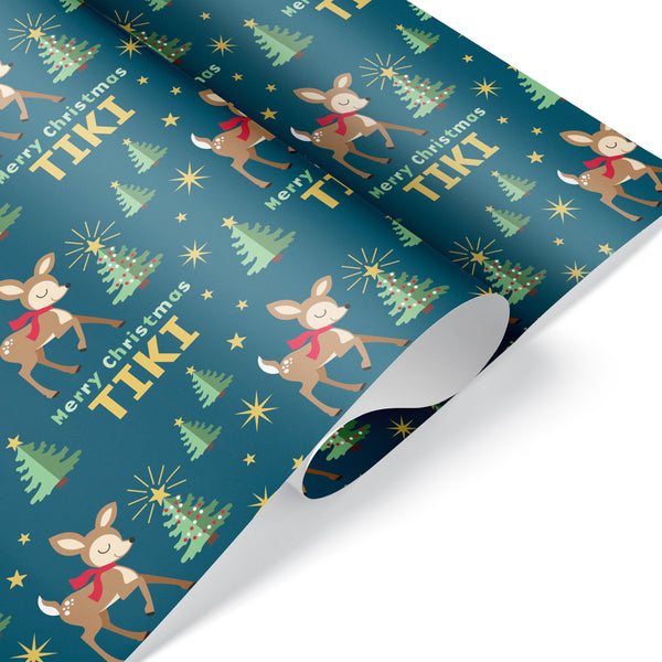 Bear Christmas Personalized Woodland Wrapping Paper - GREEN