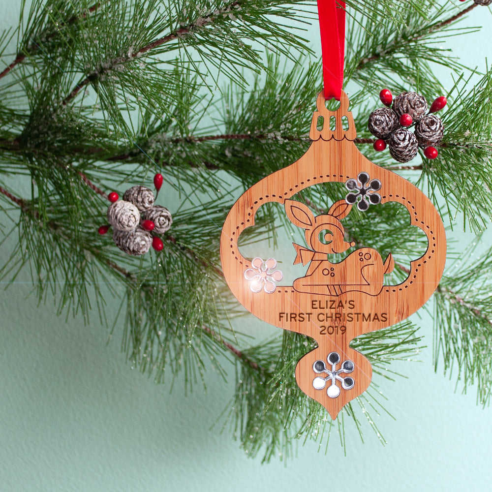 woodland deer christmas ornament baby&#39;s first christmas personalized keepsake
