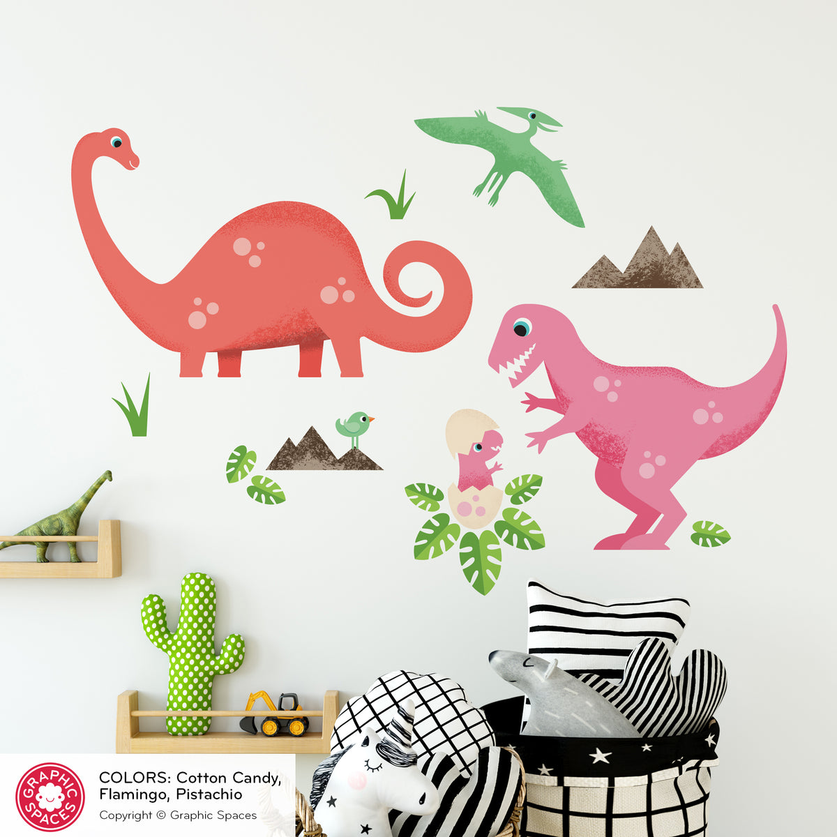Dinosaur Fabric Wall Decal, Pack of 4