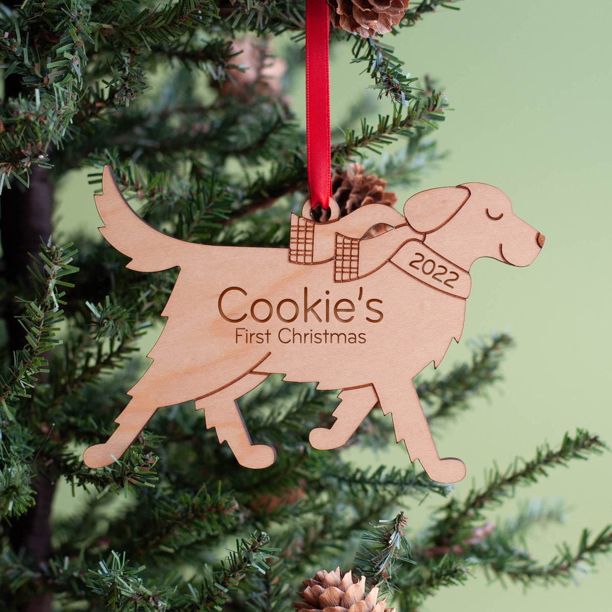 Puppy's First Christmas Ornament - Golden Retriever (Personalized, Wood) Light Maple - Graphic Spaces