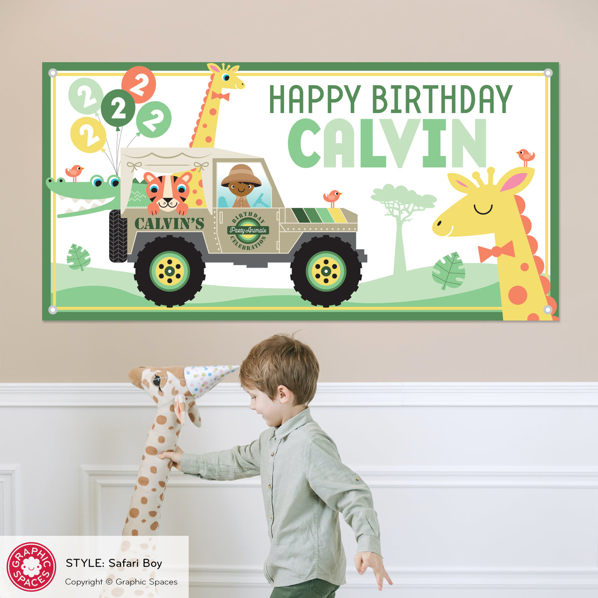 Safari Jeep Boy Birthday Party Banner, Personalized