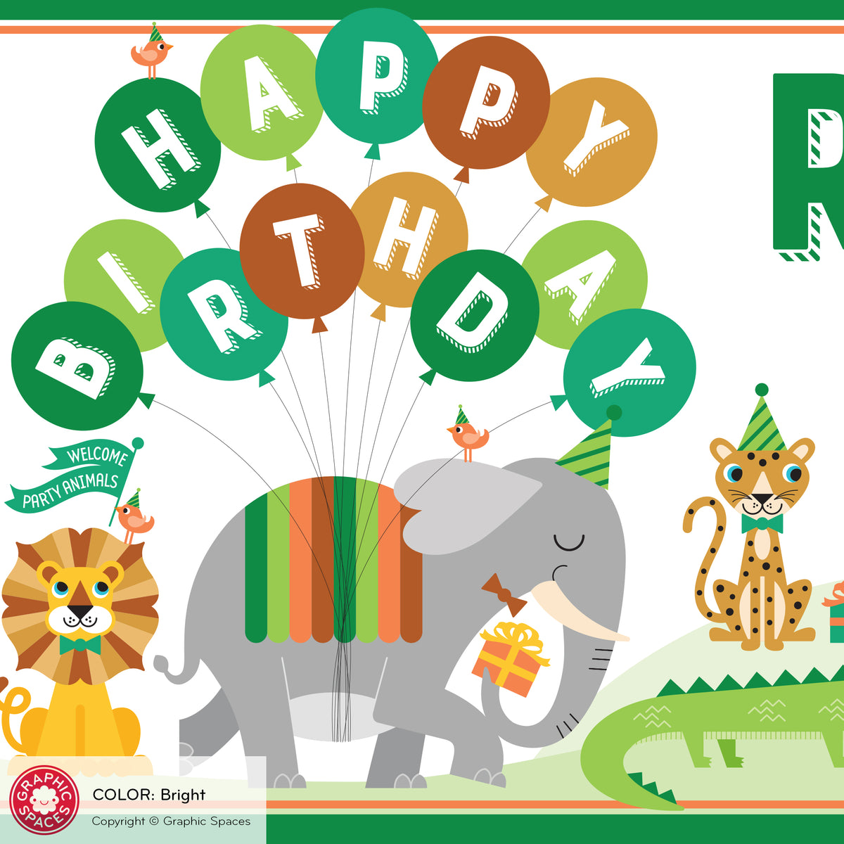 Safari Jungle Animal Birthday Party Banner, Personalized - BRIGHT