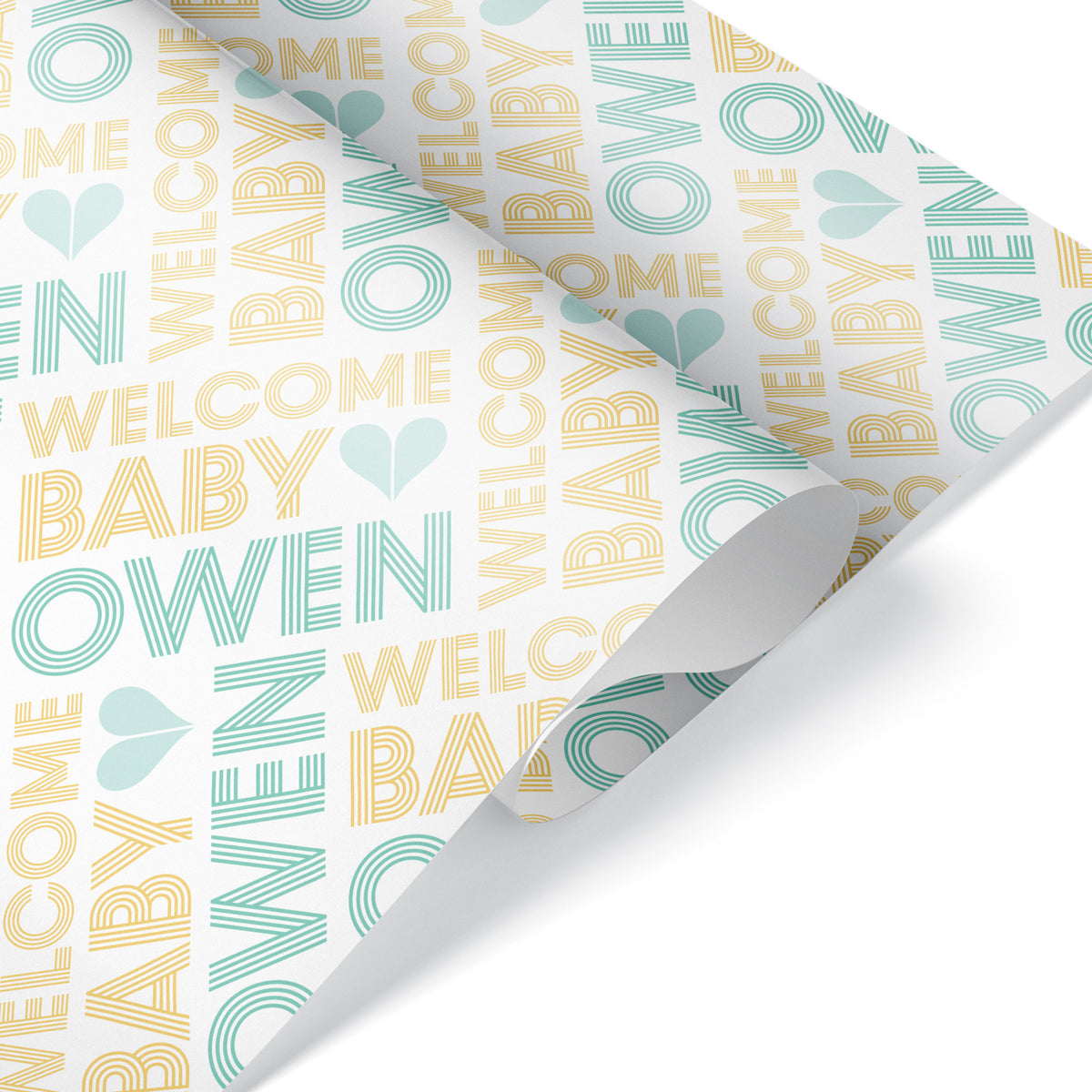 Baby Shower Personalized Wrapping Paper - MINT/YELLOW