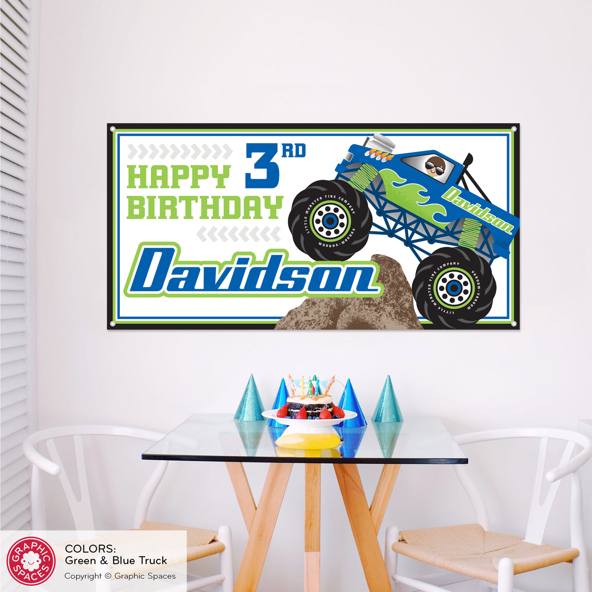 Monster Truck Birthday Banner, Personalized - GREEN/BLUE