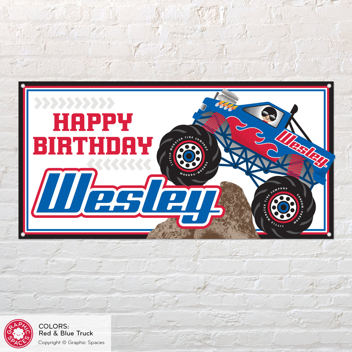 Monster Truck Birthday Banner, Personalized - RED/BLUE