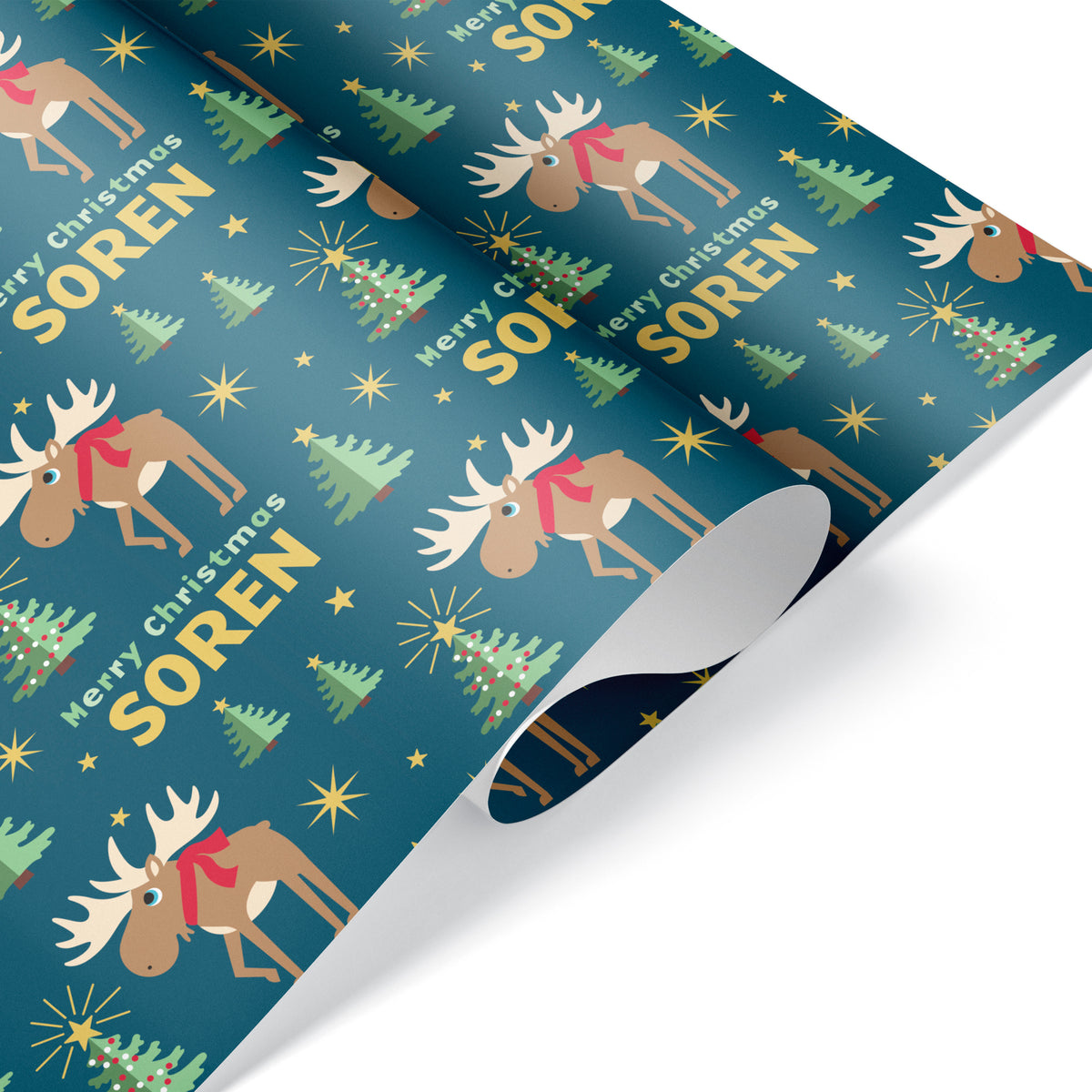 Moose Christmas Personalized Name Wrapping Paper