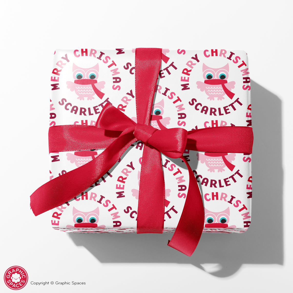 Owl Christmas Personalized Name Wrapping Paper - PINK