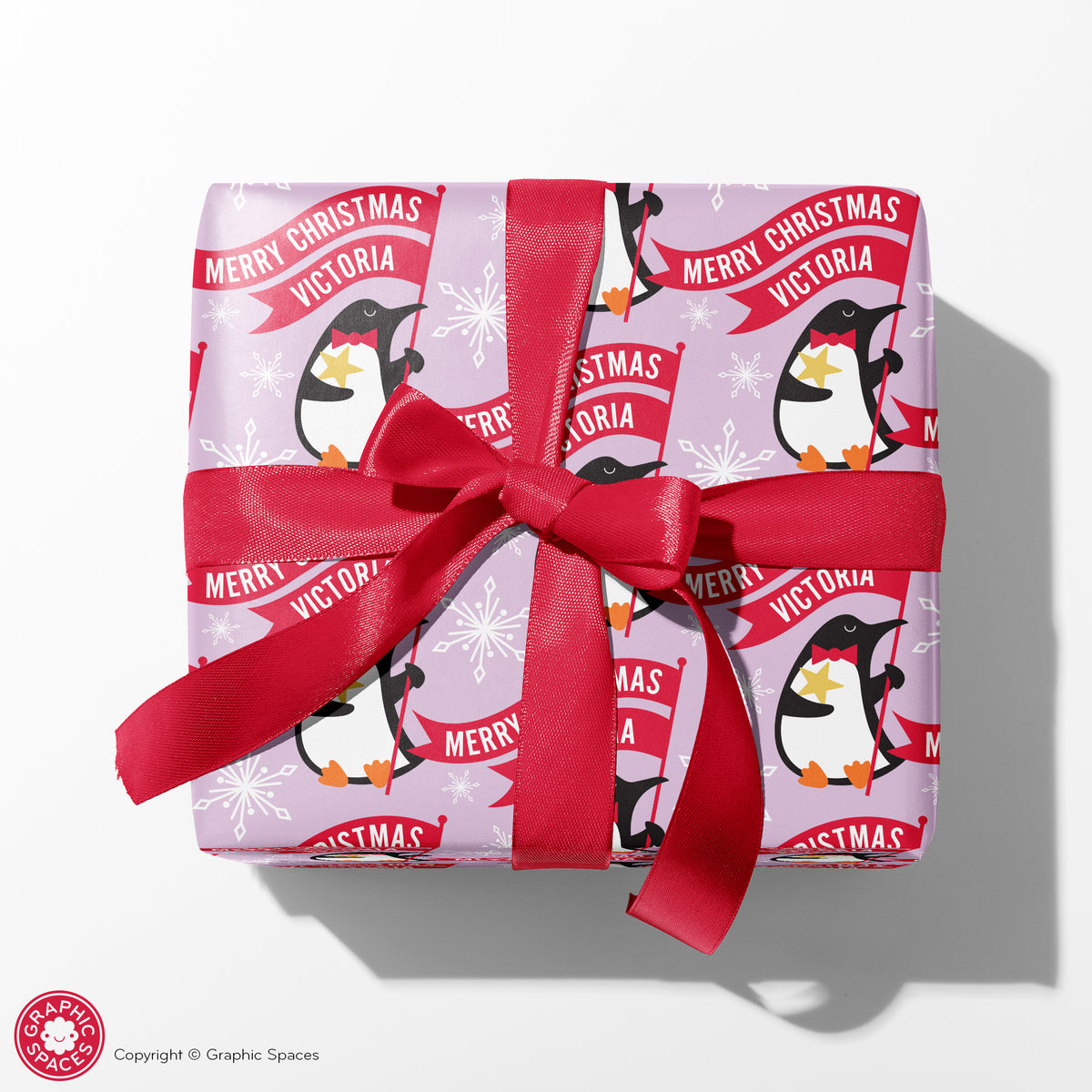 Penguin Christmas Personalized Name Wrapping Paper - LILAC