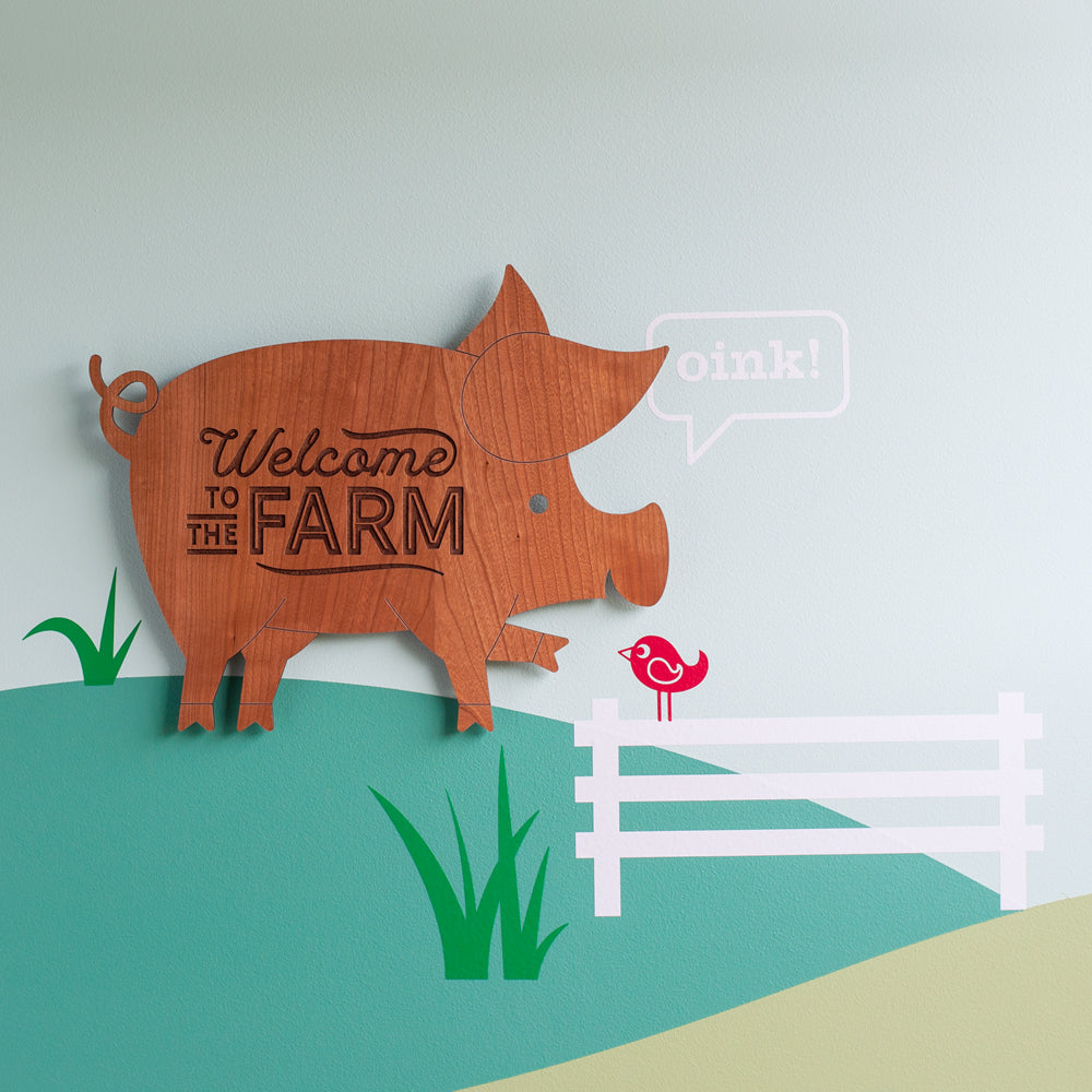 Pig Wooden Wall Sign &quot;Welcome to the farm&quot;