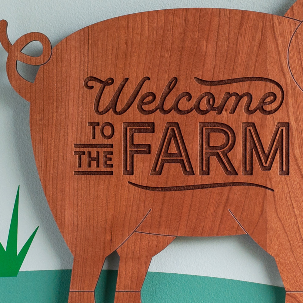 Pig Wooden Wall Sign &quot;Welcome to the farm&quot;