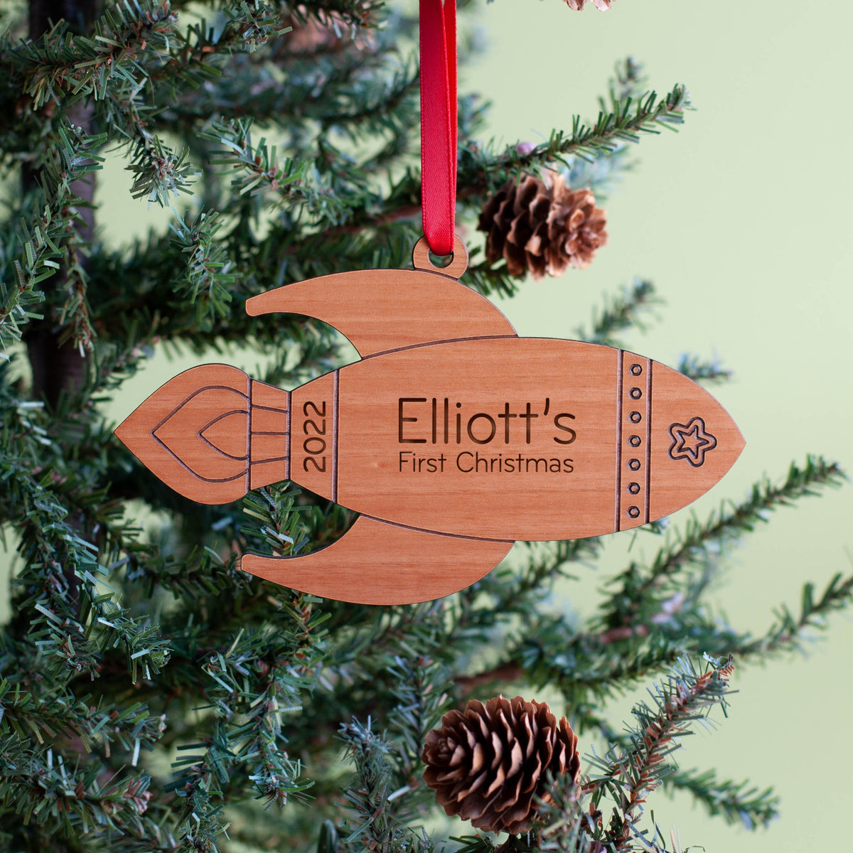 Rocket Wooden Christmas Ornament - Personalized