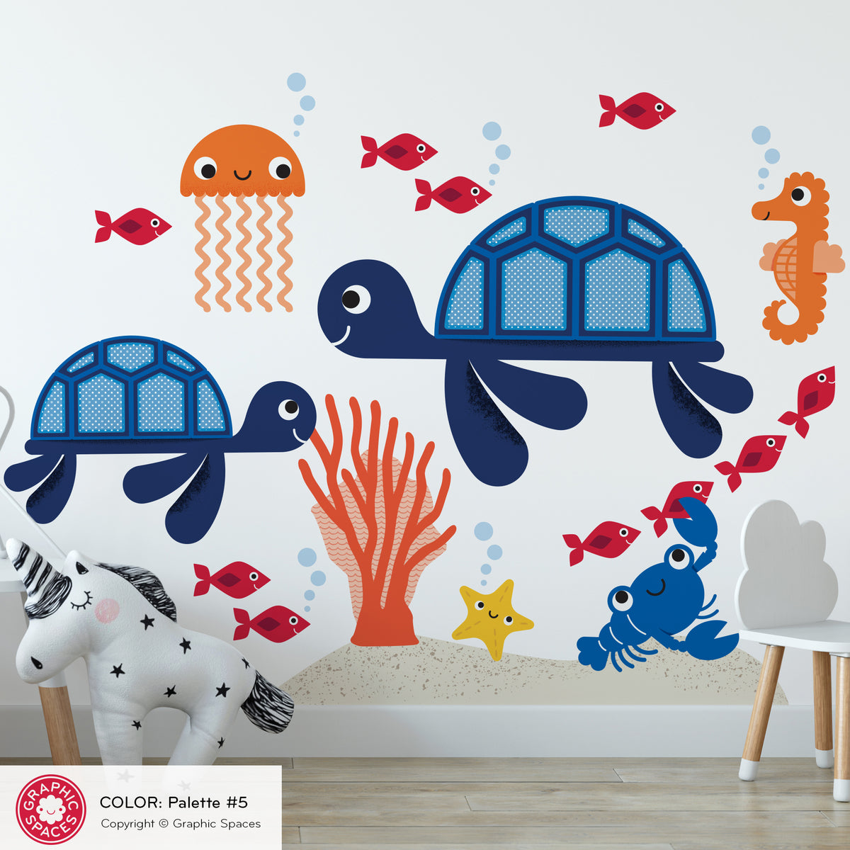 Sea Turtle &amp; Ocean Friends Fabric Wall Decal