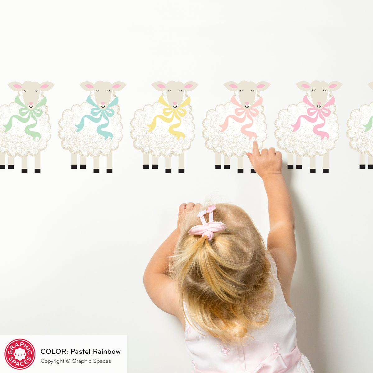 Sheep Scatter Fabric Wall Decals, Pack of 15 - PASTEL RAINBOW