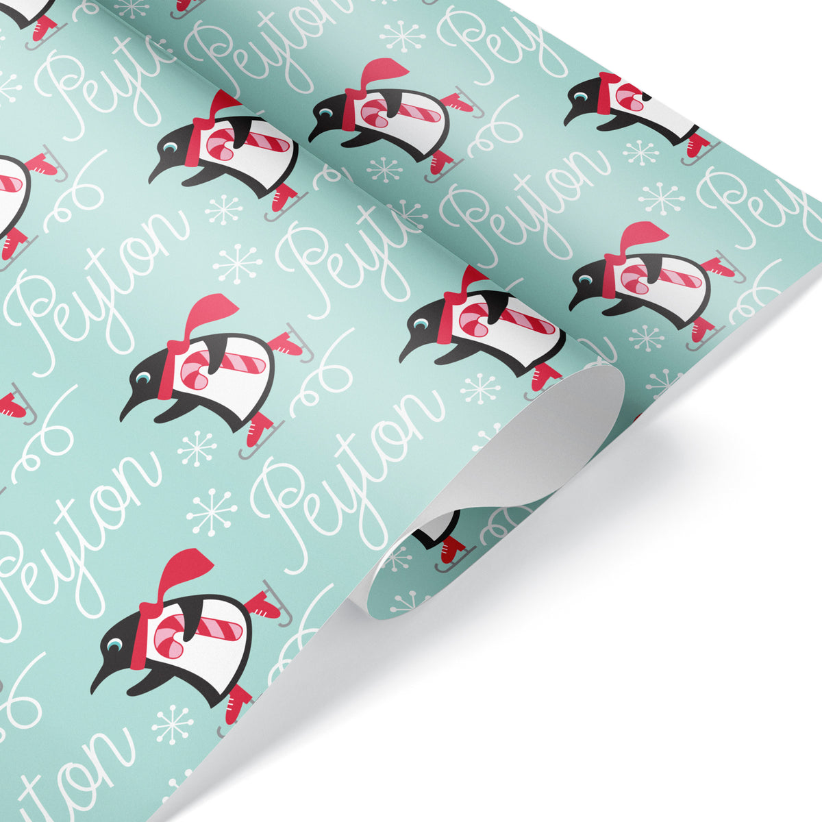 Penguin Ice Skating Christmas Personalized Wrapping Paper - VINTAGE
