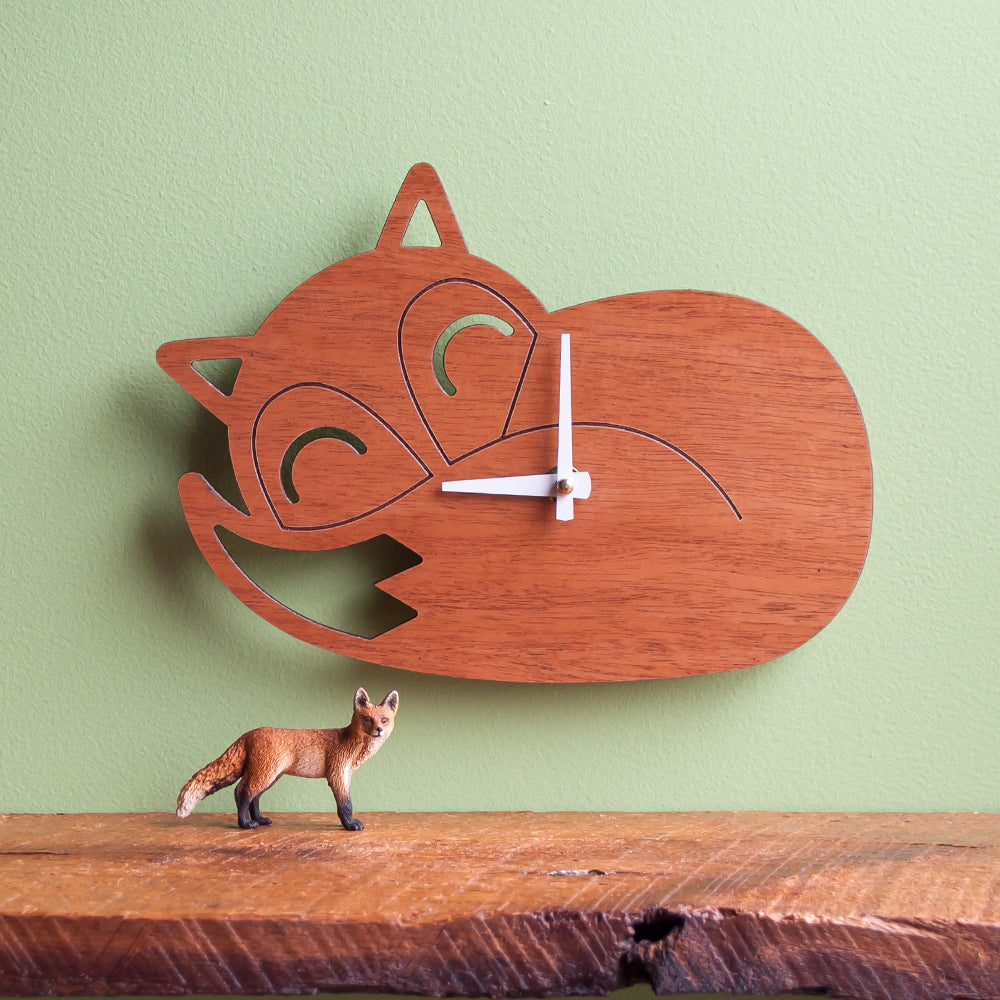 Wooden Fox Nursery Wall Clock, Cherry.
