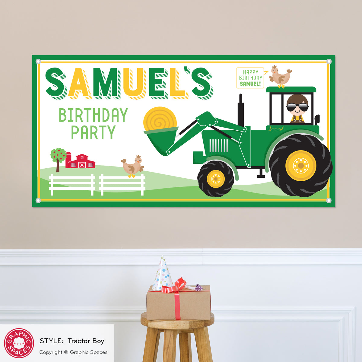 Tractor Boy Birthday Party Banner, Personalized