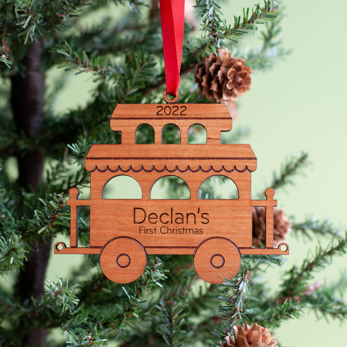 Train Wooden Christmas Ornament - Personalized Caboose