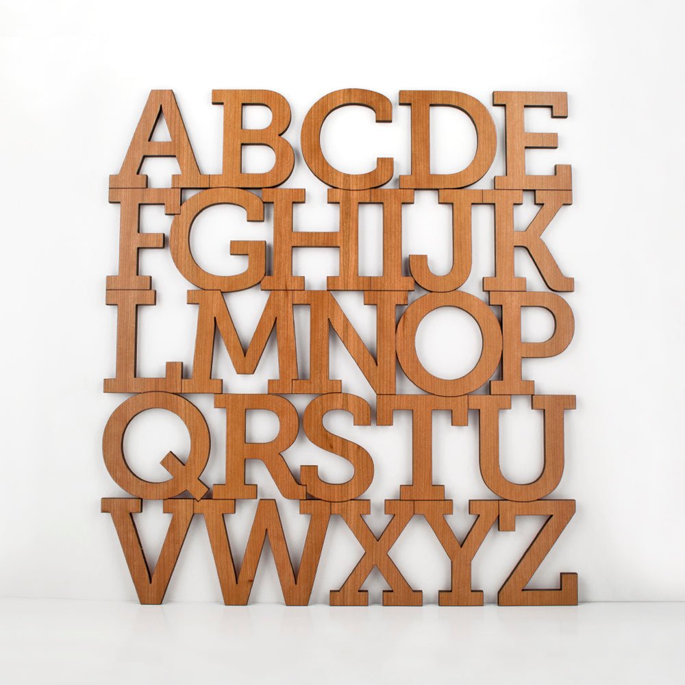 Wall Art - Alphabet (Wood) Cherry version with letter "O" instead of "heart" - Nursery - Made in TN, USA - Graphic Spaces