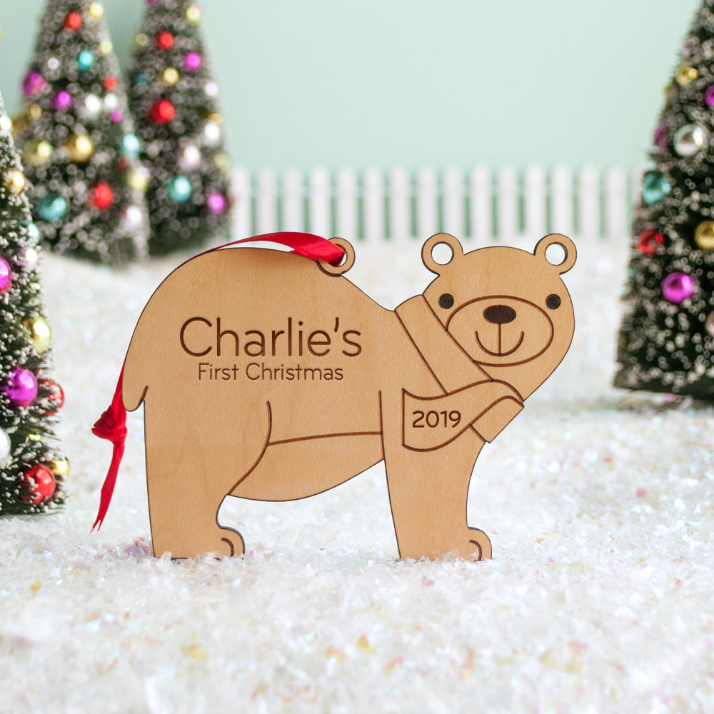woodland bear christmas ornament personalized