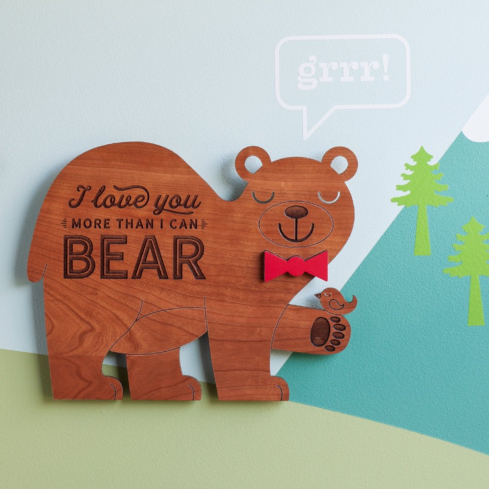 Wall Art - I Love You More Bear (Wood) Cherry with color choice bowtie - Graphic Spaces